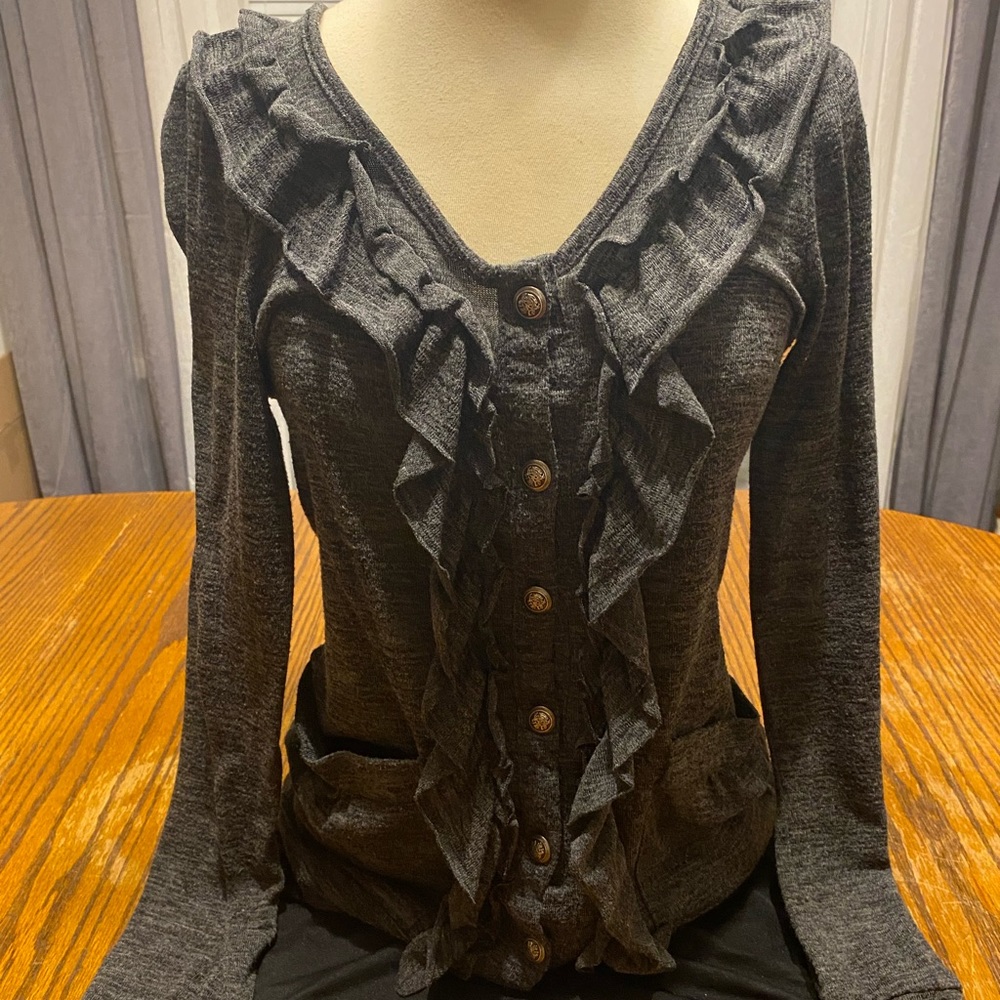 Ruffled Military Cardigan - Picture 2 of 10